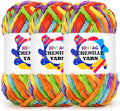 Velvet Chenille Yarn for Crocheting Bright Rainbow Velvet Fluffy Plush Thick Bulky Chunky Chenille Soft Baby Blanket Yarn for Crocheting Hand Knitting 3 * 100g-Bright Rainbow