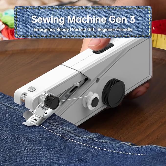 Handheld Sewing Machine for Beginners - Portable Cordless Mini Sewing Machine, Complete Sewing Kit & Accessories - Easy Electric Stitching for Home, Travel & DIY Repairs, White