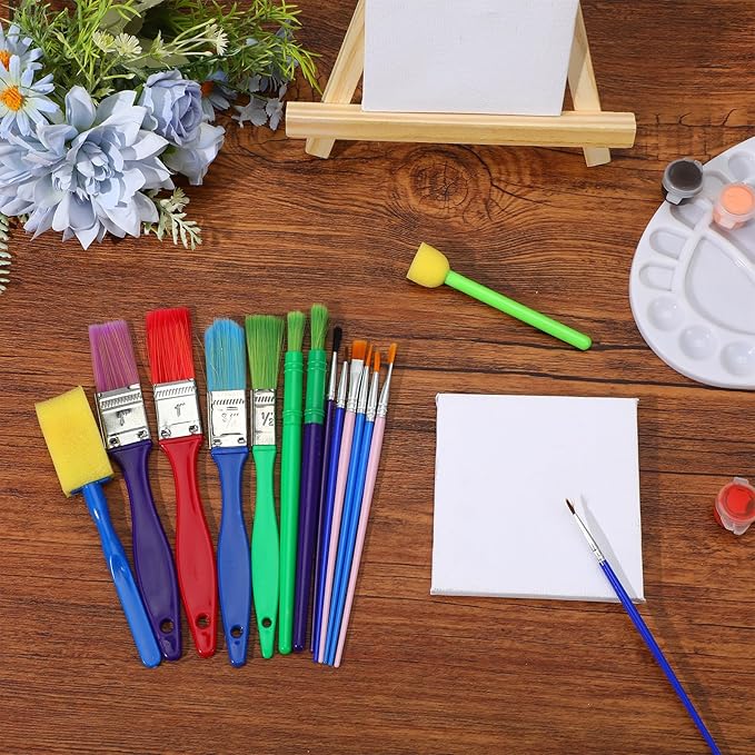 90 Pcs All Purpose Paint Brush Set Bulk for Acrylic and Washable Paints, Easy to Clean and Hold, Round and Flat Brushes, Great with Watercolors