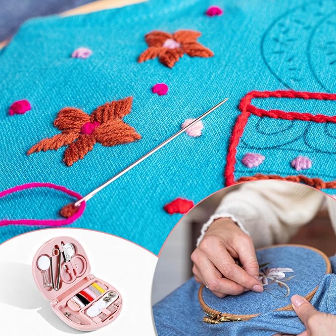 Grevosea Mini Travel Sewing Kit, Heart Shaped Portable Travel Sewing Kit, Small Emergency Pocket Sew with Scissors Needles Emergency Repair for Women Mom Traveler Adults Beginner