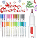 Shuttle Art Double Line Outline Permanent Markers, 28 Colors Squiggles Shimmer Markers Set, Self Outline Metallic Marker Pens for Art, Drawing, Doodling, Card Making, Christmas Card, DIY Crafts