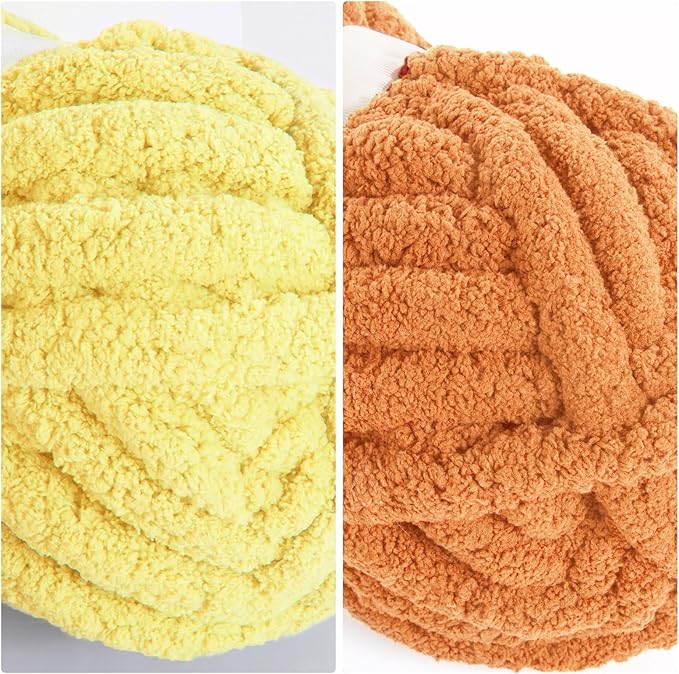 HOMBYS 8 Pack Assorted Chunky Yarn for Crocheting,Super Bulky Large Soft Fluffy Yarn,Plush Fuzzy Yarn,Thick Chenille Yarn for Hand Knitting/Arm Knitting,4 Buttercup,4 Orange(27yds,8 oz Each Skein)
