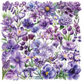 50pcs Purple Flower Transparent Stickers for Scrapbooking – Aesthetic Watercolor Floral Sticker Pack for Journaling, Resin Crafts, Laptop, Clear Botanical Decals