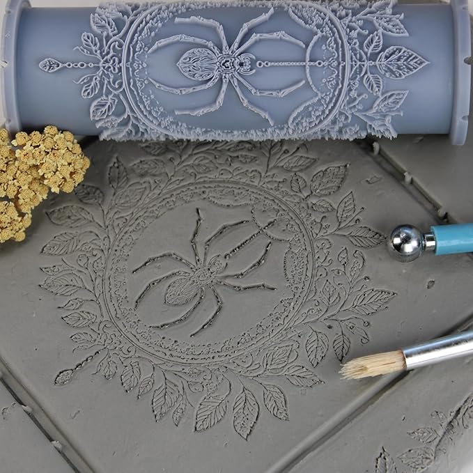 Spider Clay Texture Roller (4") - Halloween Set #01 - Embossing Pattern Roller for Polymer & Ceramic Clay, Pottery & Crafts
