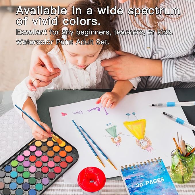 Watercolor Paint Set,48 Colors Watercolor Paint Gift Box 30Page Artist Paper-10 Brushes-Palette Travel Design Storage Bag,for Christmas Gifts Card Making,Artists Beginners,Kids Water Colors Paint Adult Set.