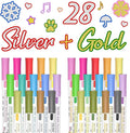 Shuttle Art 28 Pack Double Line Outline Permanent Markers, 14 Silver and 14 Gold Colors Squiggles Shimmer Markers Set, Self Outline Metallic Marker Pens for Drawing, Christmas Card, DIY Crafts