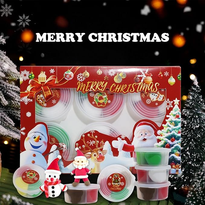 Christmas Air Dry Clay Kit, Christmas DIY Crafts Kit,Modeling Magic Soft Clay DIY Art Sculpting Supplies，Xmas Snowman Holiday Party Favors Birthday Gifts for Kids