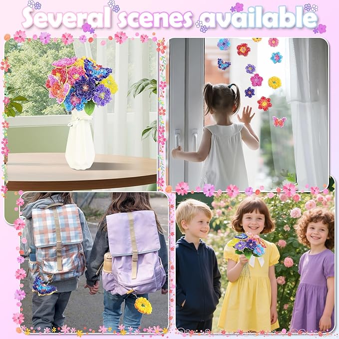STAOVA 12 Pack Poke in Art Flower Bouquet Craft Kit with EVA Foam Flowers & Butterflies - DIY Creative Activity for Ages 4-12 & Up, Mess-Free Fun, Birthday/Mother's Day Gifts for Girls & Boys
