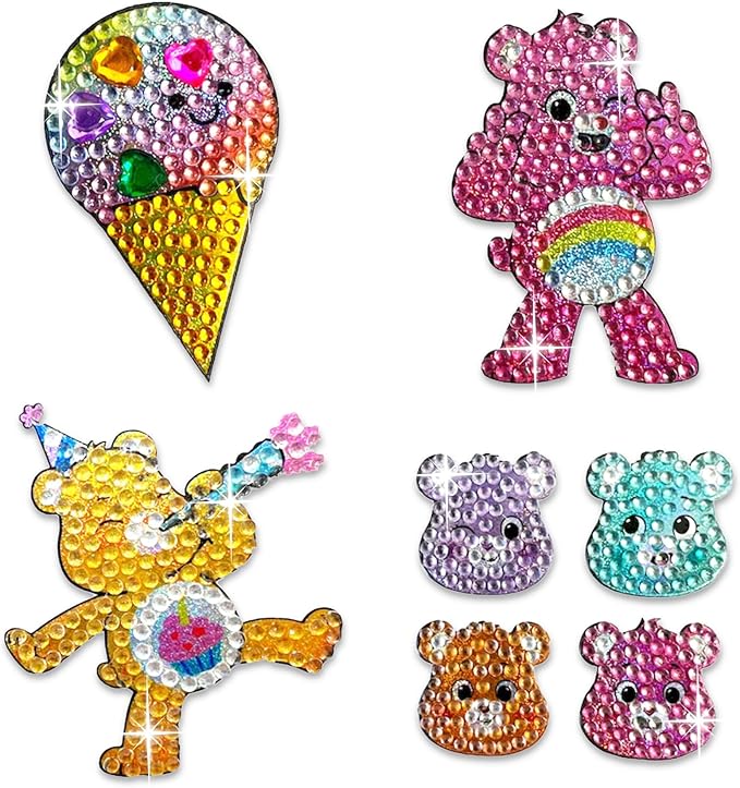 StickerBeans® Rhinestone Stickers - Care Bear II Collection 4-Pack, 2” x 2” Each, Unique Sparkly Cut-to-Shape for Collecting, Trading, Decorating Laptops, Scrapbooks for Kids, Teens, &n Adults