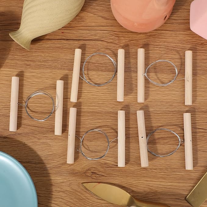 Yalikop 30 Pcs Wire Clay Cutter with Wood Handle Easy to Use Steel Wire Cutting Tools Cheese Dough Cutting Pottery Tools for Mud Line Pottery Clay Ceramic Art Sculpture Carving Tool Supplies