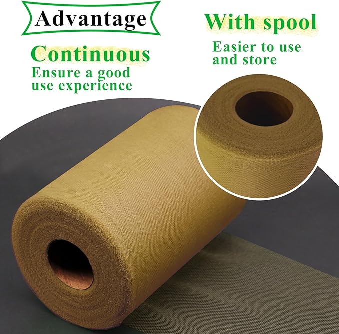 Mustard Gold Tulle Fabric Rolls 6 Inch by 100 Yards (300 feet) Fabric Spool Tulle Ribbon for Christmas Decorations Tutu Bow Baby Shower Birthday Party Wedding DIY Craft Supplies