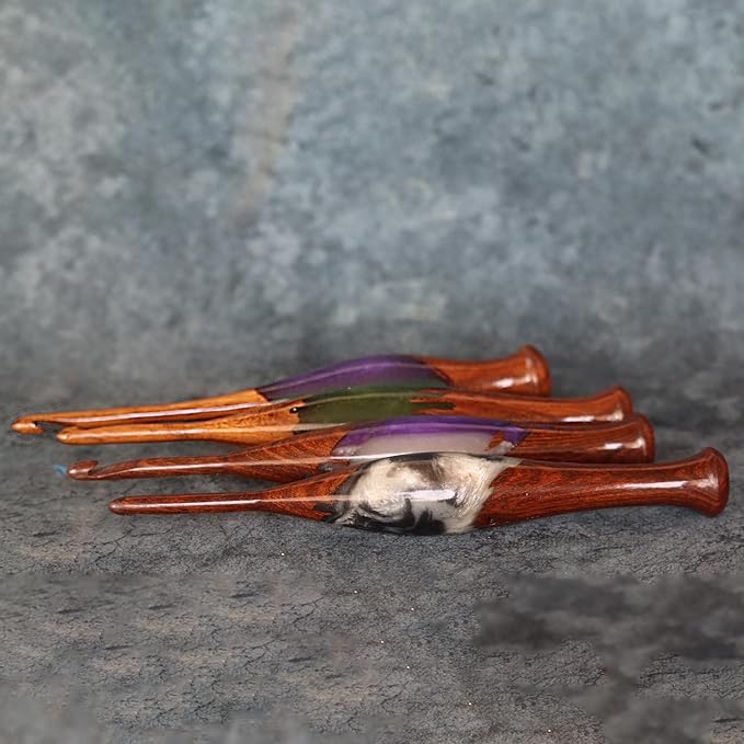 Wooden Crochet Hook Collection for Yarn Crafts |Resin-Embellished Crochet Hook Set for Effortless Knitting and Crocheting – Wood Crochet Needle Set