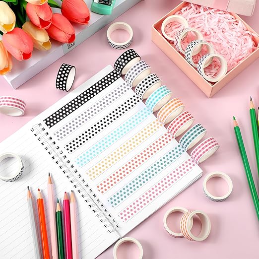 Janlaugh 24 Rolls Dot Washi Tape Gifts Bulk Colorful Polka Dot Washi Stickers for Crafting Gift Journals Planners Scrapbooking Gift Wrapping DIY Crafts