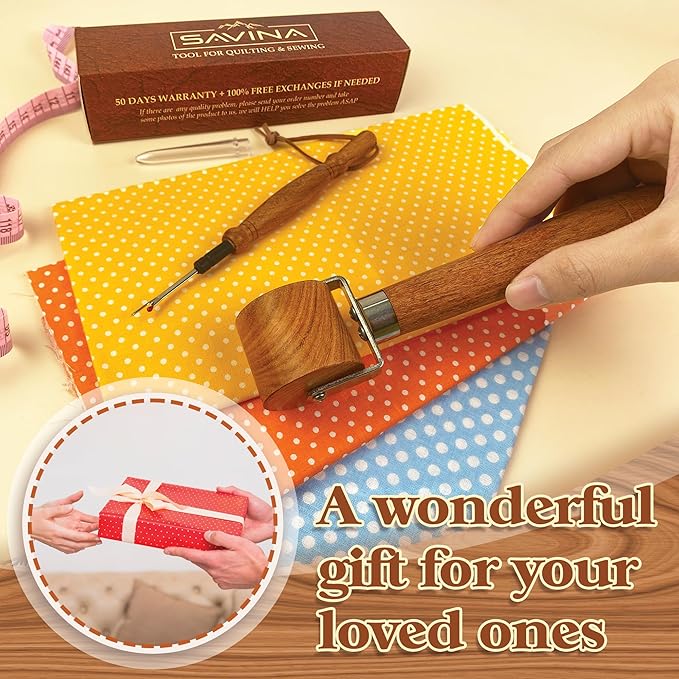 Savina Set 2 Seam Rippers & Seam Roller for Sewing, Remove Stitches and Seams with Precision, Thread Ripping Tool, Hard Wood Professional Multipurpose Durable for Sewing/Quilting