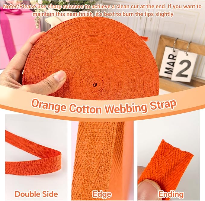40 Yards Herringbone Twill Tape for Sewing,Pet Collar,Gift Wrapping Home Deco -3/4 inch Cotton Webbing Straps-Natural Bias Binding Tape for Handles, Crafting & DIY Projects (Orange)