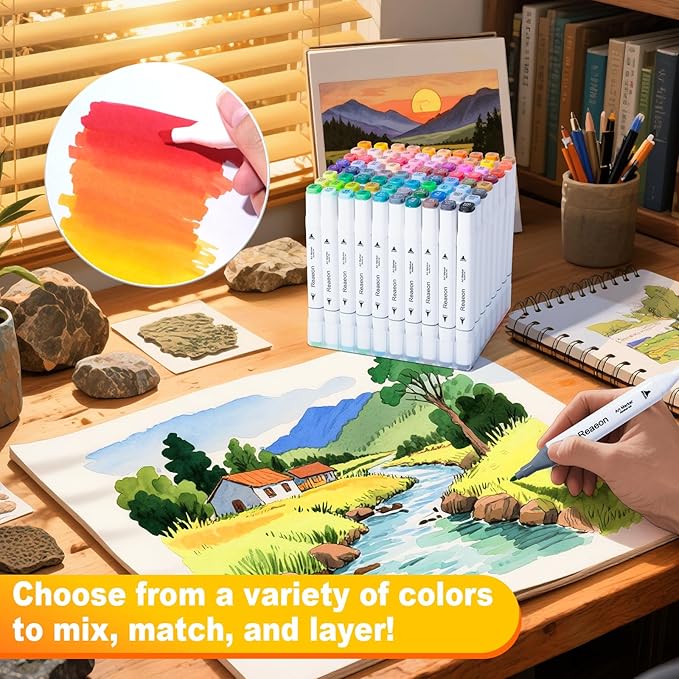 Alcohol Art Markers, 80 Colors Fine & Chisel Dual Tip Marker Set, Permanent Art Markers for Adults Sketching Painting Drawing and Coloring(White Barrel)