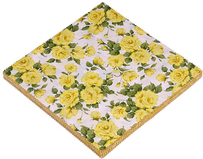 Hanjunzhao 42Pcs 10" Layer Cake Fabric - Layer Cakes 10 inch Squares for Quilting - Polka Dots Striped Star Solid Floral Print Cotton Fabric Squares 10x10 for Sewing, Quilts, and Crafts (Yellow)