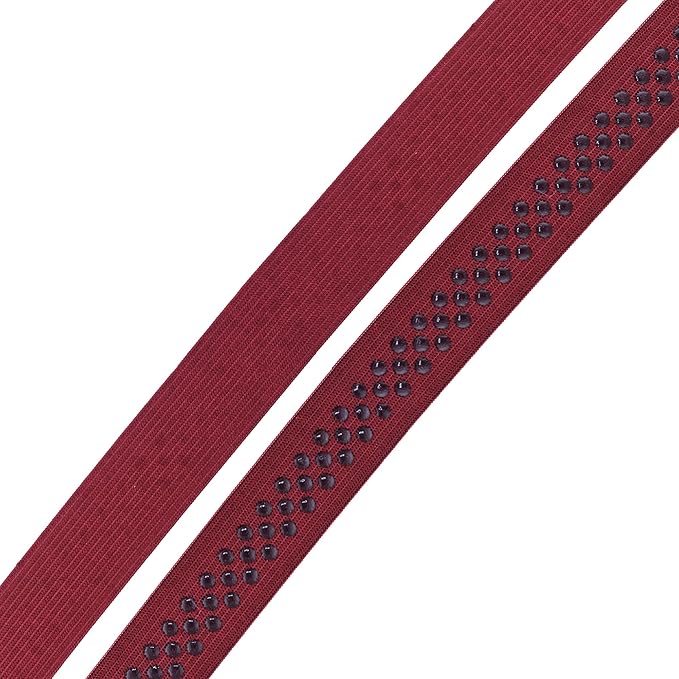Mandala Crafts 1 Inch Elastic Silicone Gripper Tape for Clothing - 10 Yds Dotted Non Slip Elastic Band for Sewing - Burgundy Silicone Flat Fabric Stretchy Ribbon Straps
