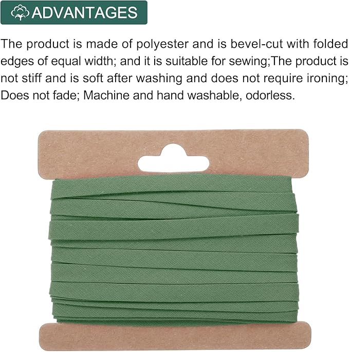 MECCANIXITY 1/4 Inch Double Fold Bias Tape Continuous Bulk Cotton Bias Tape for Sewing Seaming Quilting Hemming Binding Crafts (Army Green 6 Yards)