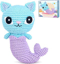 Crochetta Crochet Kit for Beginner, Crochet Starter Kit with Step-by-Step Video Tutorials, Learn Crochet Kits for Adults Women Men Complete Kit Included, 1 Pack Mermaid Cat(40%+ Yarn)