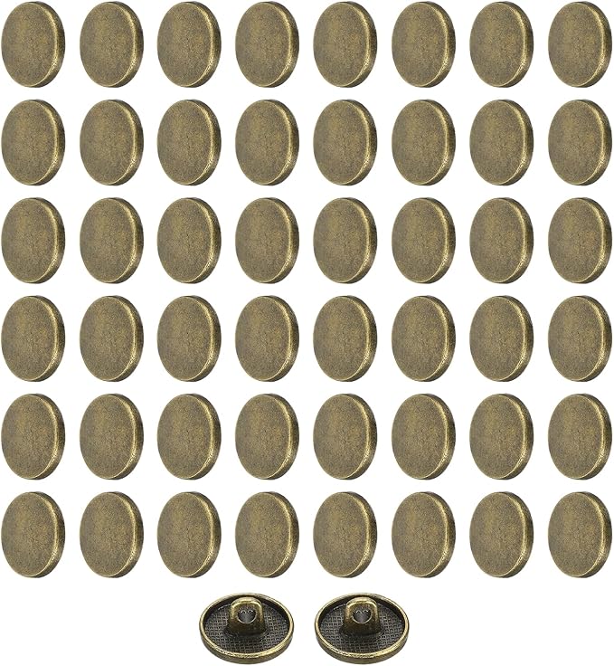 HARFINGTON 50pcs 20L Metal Round Flat Sewing Buttons 12mm Alloy Shank Craft Replacement Button for Men Women Suit Woolen Coat Shirt Trousers Sewing Crafts, Bronze