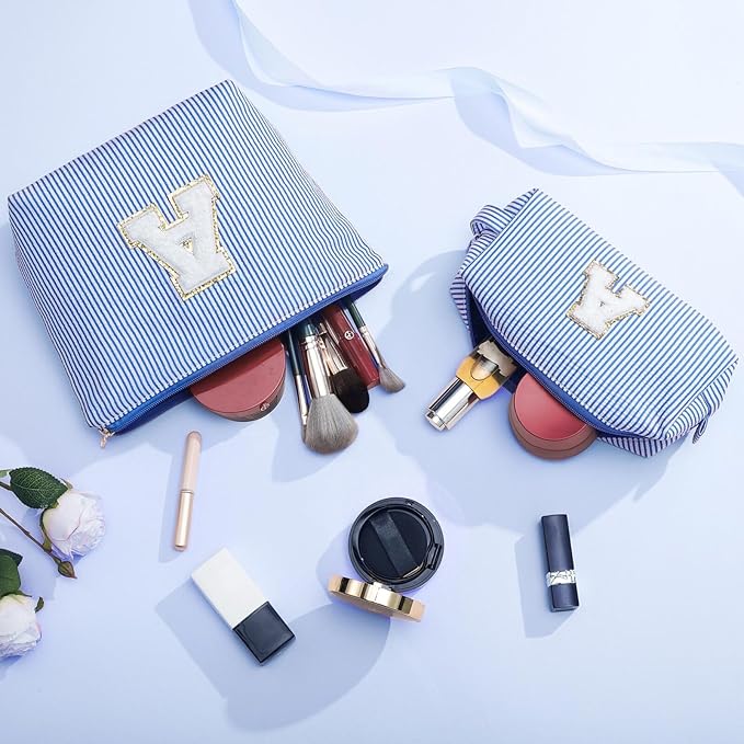 YOOLIFE Initial Makeup Bag | Teen Girl Gifts Trendy Stuff | Gifts for 3 4 5 6 7 8 9 10 11 12 13 Year Old Girls | Makeup Bag for Girls Birthday Gift for Kids Blue K