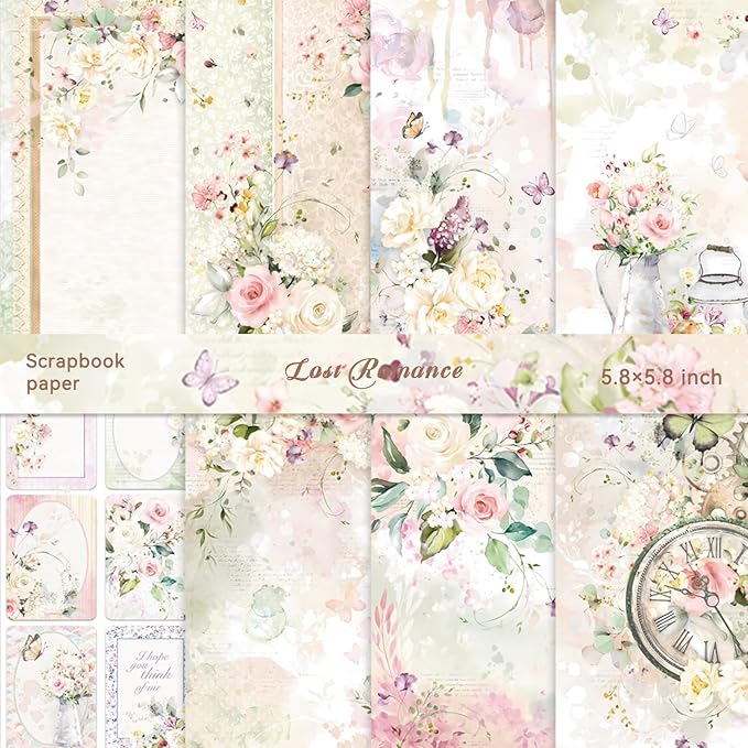 16 Sheets Scrapbook Paper, Vintage Decorative Scrapbook Supplies for Junk Journal Card Making Picture Art Collage DIY 6x6 inches