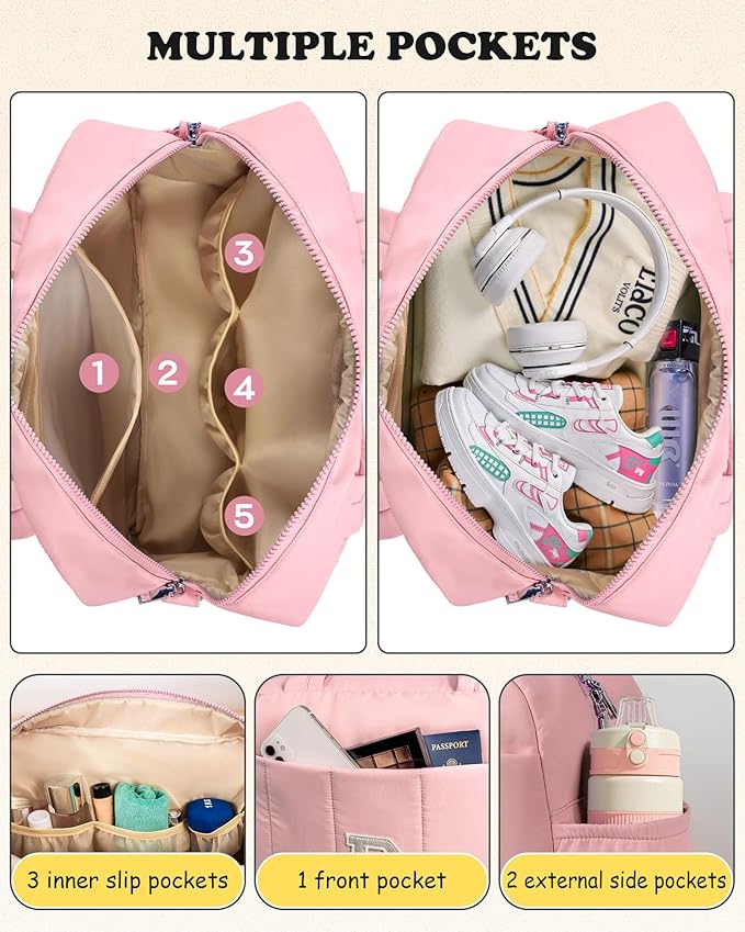 Girls Gifts 10-12-Duffle Bag for Travel, Teenage Girl Gifts-Weekender Bags for Women，Initial Overnight Bag with Wet Pocket，Lightweight Travel Bags Personalized Weekend Tote with Makeup Pouch