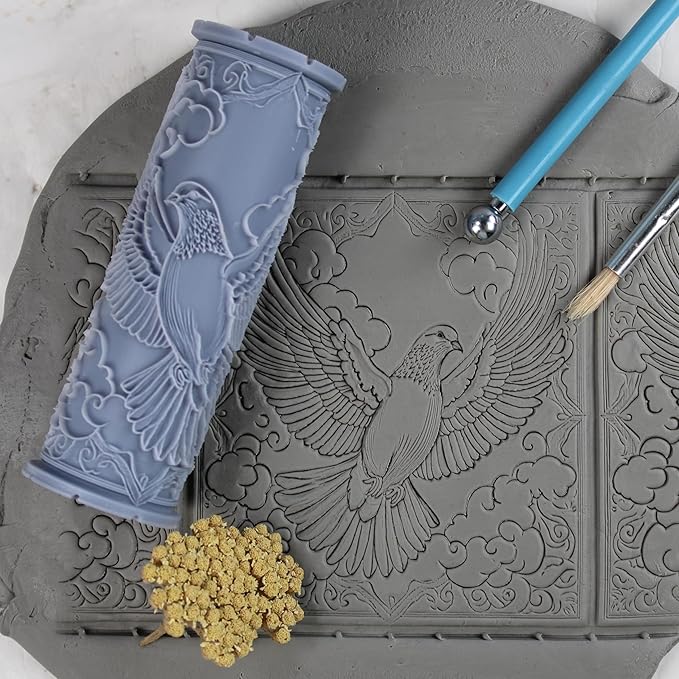 Dove Clay Texture Roller (4") - Bird Set #01 - Embossing Pattern Roller for Polymer & Ceramic Clay, Pottery & Crafts