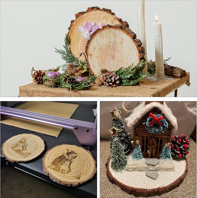 16 PCS Unfinished Wood Slices for Centerpieces, 6.3-7 Inch Natural Wood Slices with Tree Bark Pine and Wood Rounds Discs for DIY Crafts, Centerpieces, Art & Decor