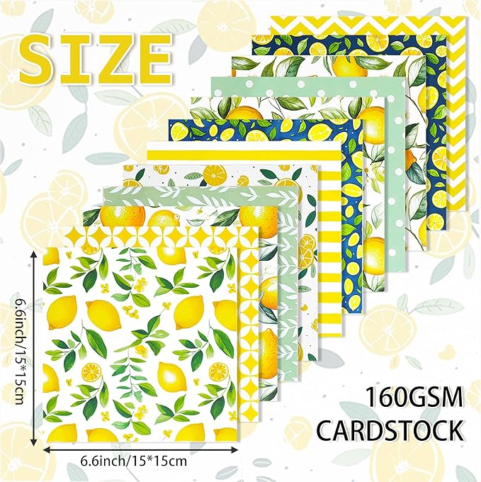 24 Sheets Scrapbook Paper Pad, 6"×6”Fruit Decorative Craft Cardstock, Cute Lemons Pattern Paper for DIY Card Making Photo Album Journal Decor