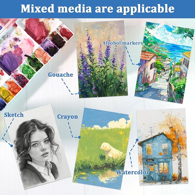 Tlenpo Watercolor Paper Pad, 8.5 x5.5 in 140lb/300gsm, 30 Sheets Cold Press Acid-Free, Artist Grade Water Color Art Drawing Painting Paper, Drawing Art Supplies for Adults, Teens, Kids