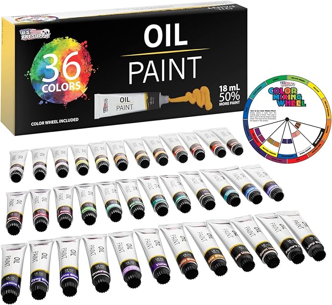 U.S. Art Supply Professional Oil Paint Set - 36 Vibrant Colors in 18ml Tubes for Canvas, Wood & Art Surfaces - Oil Based Paint for Artists, Adults & Students