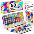 Watercolor Paint Set - 50 Travel Watercolors Set - Water Colors Paint for Adult, Kids, Beginners, Professional Artists | Watercolor Palette with Paper, Brush, Pen | Art Supplies for Adults