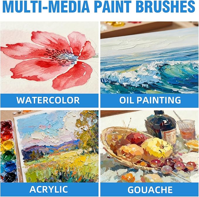 Falling in Art Cats Tongue Watercolor Brushes, 5 Pcs Oval Wash Paint Brushes, Cat Tongue Paint Brush for Petals, Leaves, Watercolor and Acrylic Painting