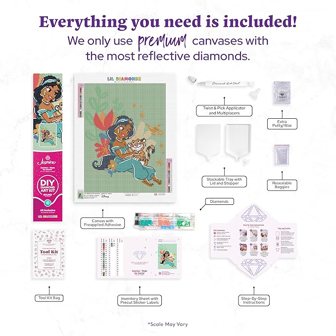 DIAMOND ART CLUB Jasmine - Made for Soarin' Diamond Painting Kit, Fun DIY Crafts for Adults, Round Diamond Art Canvas, 13" x 17"