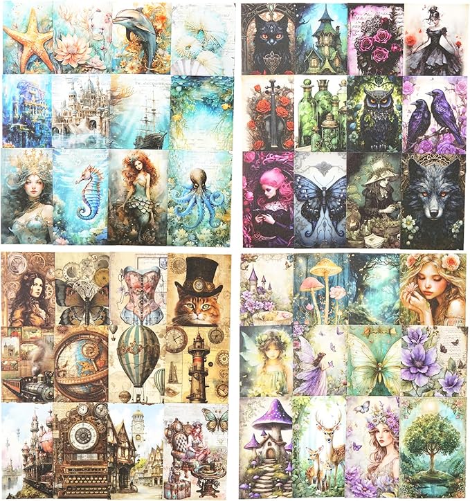 4Pcs Washi Sticker Books, Fantasy Stickers for Scrapbooking, DIY Crafts, Mini Journaling Supplies & Junk Journal Ephemera