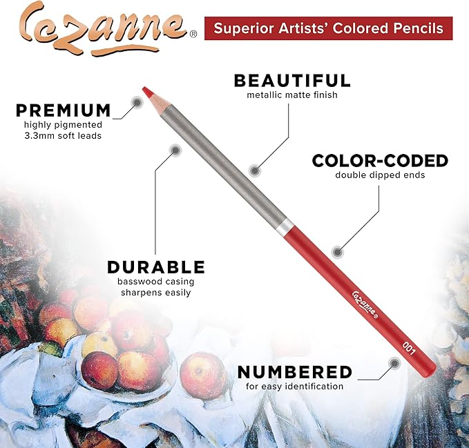 Cezanne Premium Colored Pencil Set - Soft Wax Core Colored Pencils for Drawing, Blending, Coloring, Professional Artists & More! - 120 Count Bundle w/Sharpener, Colorless Blenders, & Spiral Pad