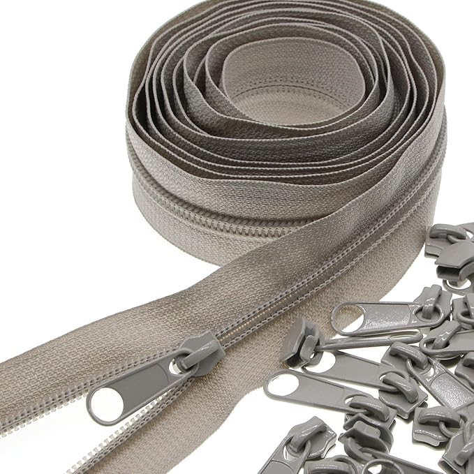 Leekayer #3 Gray Nylon Coil Zippers by The Yards Bulk 10 Yards with 25pcs Sliders for DIY Tailor Sewing Craft,Bag,Luggage,Dress,Sofa Cushion,Pillow(Grey)