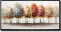 Tiancheng Art, 24x48 Inch Modern Abstract Painting Oil Hand Paintings Tree 3D Hand-Painted On Canvas Acrylic Frame Wall Art Colorful Forest Box Table Hanging Wall Decoration
