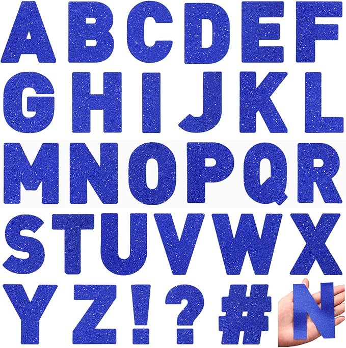 Harloon 232 Pcs 24 Sheets Large Glitter Letter Stickers Big Font Alphabet Letter Self Adhesive Letters Kit Mailbox Stickers for Mailbox Bulletin Boards Classroom Home(Blue,4 Inch)
