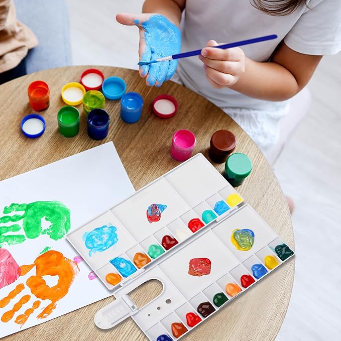 Watercolor Palette, Halobios Paint Palette with 20-Well and 5 Mixing Areas, Folding Paint Tray with Thumbhole and Paint Brush Holder, Plastic Painting Palette for Children Beginners Artists(1 Pack)