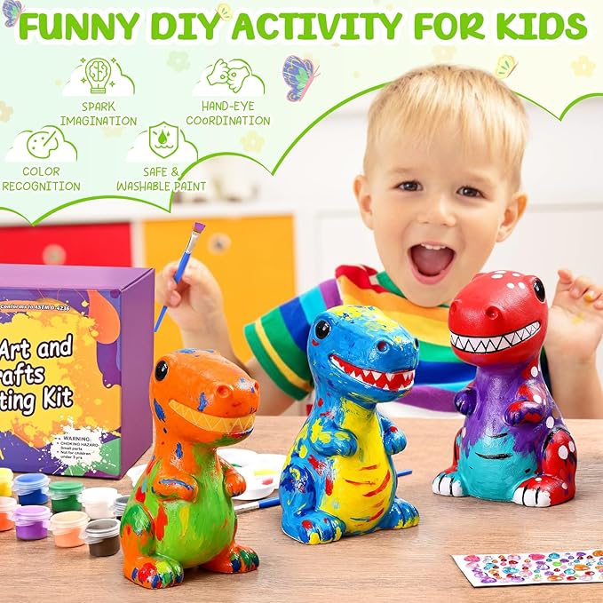 dededa Paint Your Own Dinosaur Lamp Kit, Arts and Crafts for Kids, Art Supplies Painting Kits Dinosaur Toys for Kids 8-12, Christmas Halloween Birthday Gifts for Boys Girls Ages 4 5 6 7 8 9 10 11 12+