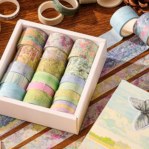 20 Rolls Vintage Washi Tape Set Retro Arts Adhesive Tapes Fleeting Monologue Decorative Masking Tape Sets for Craft, Kids, Scrapbook, DIY, Gift Wrapping (Silence in Paintings)