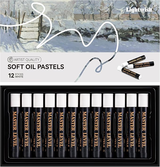 LIGHTWISH White Oil Pastels - Pack of 12, Ultra-Smooth Blendable Crayons for Professional Artists & Beginners, Perfect for Canvas, Chalkboard & DIY Crafts, Non-Fade, High Coverage Art Supplies