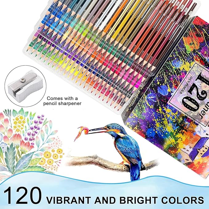 LBW Colored Pencils for Adult Coloring Books, 120 Oil Based Soft Core Professional Color Pencils Set for Artists Kids Beginners Drawing Coloring Sketching Blending