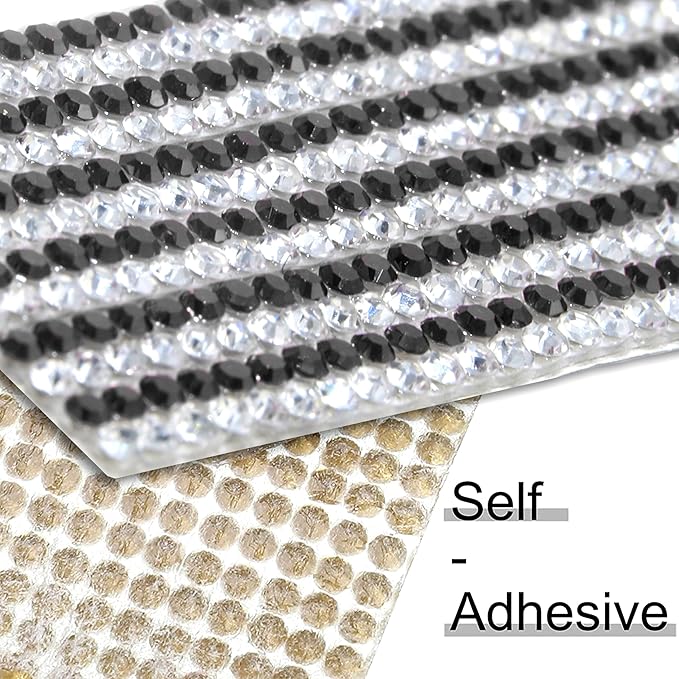 4 Rolls Rhinestone Tape Self Adhesive Crystal Ribbon Diamond Bling Strips with 2 mm Glitter Sticker for Arts Crafts Wedding Birthday Party DIY Event Car Phone Decoration (Silver+Black)