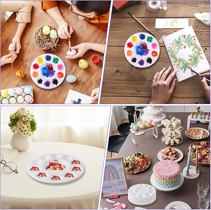 80 PCS Paint Tray Palettes,Plastic Paint Pallets with 10 Wells,Round Paint Pallet for Kids and Students,White Paint Palette for Art Classes,Acrylic Painting,Watercolor Painting,DIY Crafting