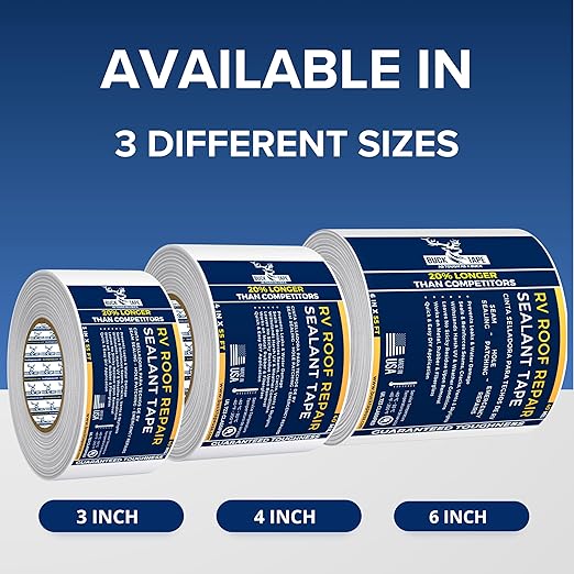4 Pack Buck RV Roof Sealant Tape – 2 Inch x 55ft, 40 Mil – Waterproof RV Tape for Roof Repair, Seams, Skylights, Vents & Window Leaks on Camper, Trailer & Boat, UV Resistant & Weatherproof, White