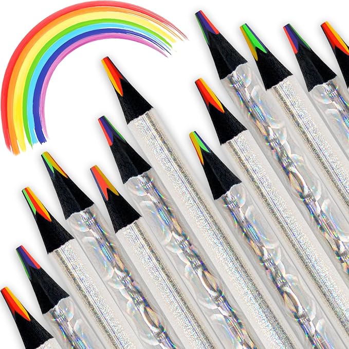 ThEast 30 Rainbow Colored Pencils, 4 Colors in 1 Rainbow Pencil for Kids, Multicolor Pencil for Adults, Teen Girl Gifts Trendy Stuff, Glitter Art Supplies, Pre-sharpened